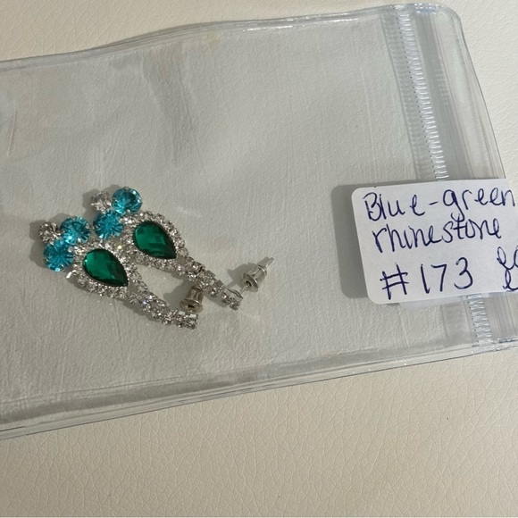 Rhinestones crystal green blue dangle earrings #173 - Picture 7 of 7